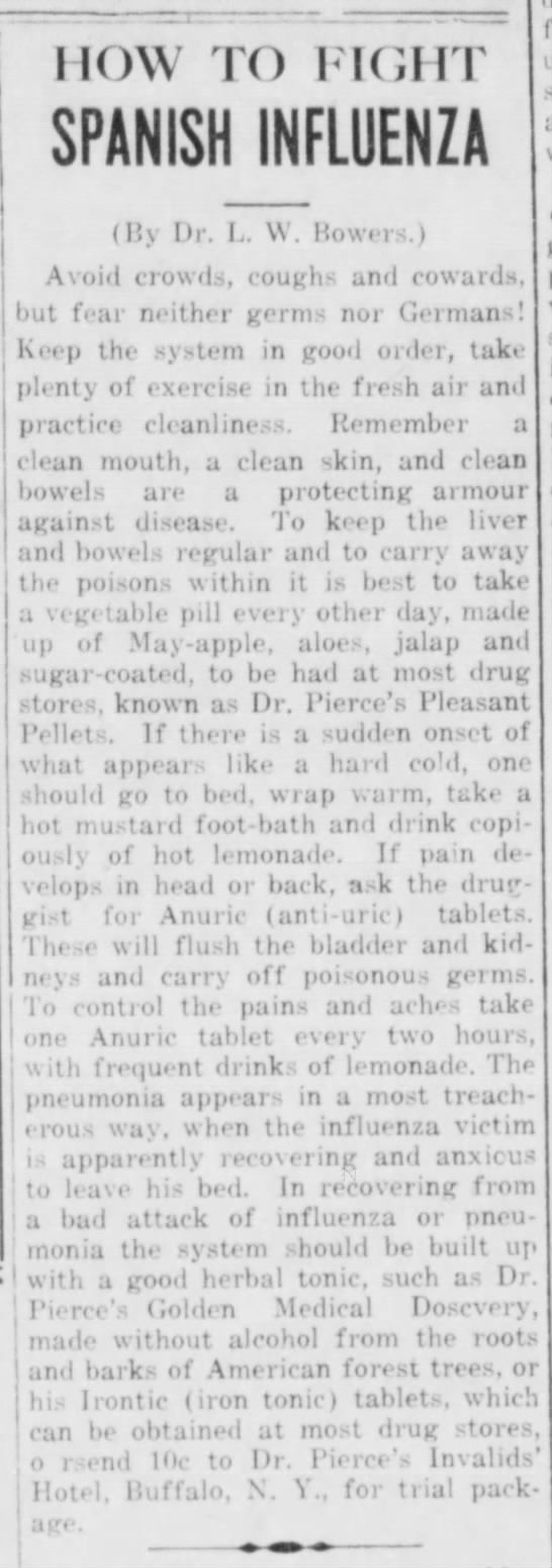 Spanish Flu The Eagle Nov. 12, 1918.jfif